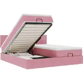 Syfax Ottoman-Bett mit Matratzen & LEDs Rosa 180x200 cm Samt
