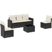Sonstiges 6-tlg. Garten-Sofagarnitur mit Kissen Schwarz Poly Rattan