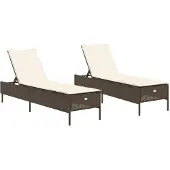 Syfax Sonnenliegen mit Auflagen 2 Stk. Braun Poly Rattan