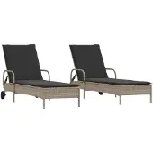 Syfax Sonnenliegen mit Auflagen 2 Stk. Hellgrau Poly Rattan