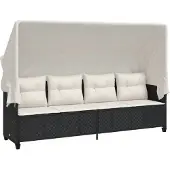 Syfax Sonnenliege mit Dach und Kissen Schwarz Poly Rattan
