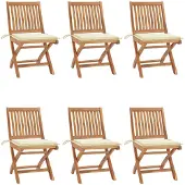 The Living Store Klappbare Gartenstühle mit Kissen 6 Stk. Massivholz Teak