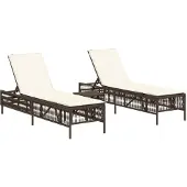 Syfax Sonnenliegen 2 Stk. mit Tisch Braun Poly Rattan