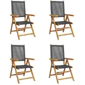 Syfax Klappstuhl Verstellbar 4 Stk. Schwarz Poly Rattan Massivholz