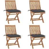 Syfax Klappbare Gartenstühle mit Kissen 4 Stk. Massivholz Teak