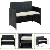 The Living Store 2-Sitzer-Gartensofa mit Polstern Schwarz Poly Rattan