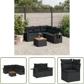 The Living Store 6-tlg. Garten-Sofagarnitur mit Kissen Schwarz Poly Rattan