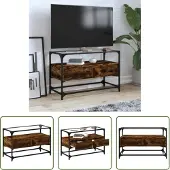 The Living Store TV-Schrank mit Glasplatte Räuchereiche 80x35x51cm Holzwerkstoff