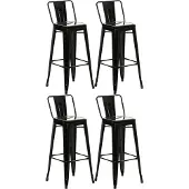 CLP Barhocker 4er Set mit Lehne im Industrial-Look Mason, mit Rückenlehne und Fußablage, Barstuhl mit Rückenlehne und Bodenschoner, Farbe: schwarz