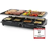 Emerio Gourmet-Steingrill – Raclette-Grill – 1400 W – 8 Personen – einstellbarer Thermostat – inkl. 8 Holzspatel & Pfännchen – RG-110035
