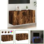 The Living Store TV-Wandschrank mit LED-Leuchten Räuchereiche 80x35x41 cm