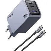 UGREEN Nexode Pro EU 3-Port GaN PD Fast Charger With USB-C Cable, Drinnen, AC, Schwarz, Grau
