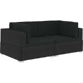 Syfax Ecksofas 2 Stk. mit Auflagen Poly Rattan Schwarz
