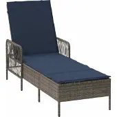 Syfax Sonnenliege Poly-Rattan Grau und Marineblau