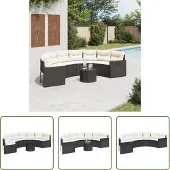 The Living Store Gartensofa mit Tisch und Kissen Halbrund Schwarz Poly-Rattan