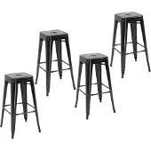 HOMCOM Barhocker 4er Set Barstuhl mit Fußstütze, Küchenstühle aus Metall Schwarz