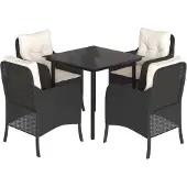Syfax 5-tlg. Garten-Essgruppe mit Kissen Schwarz Poly Rattan