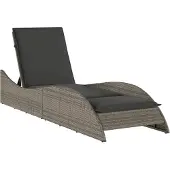 Syfax Sonnenliege mit Auflage Grau 60x205x73 cm Poly Rattan