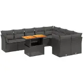 Syfax 10-tlg. Garten-Sofagarnitur mit Kissen Schwarz Poly Rattan