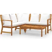 Syfax 4-tlg. Garten-Lounge-Set mit Auflagen Creme Massivholz Akazie