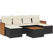 Syfax 7-tlg. Garten-Sofagarnitur mit Kissen Schwarz Poly Rattan