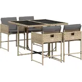 Syfax 5-tlg. Garten-Essgruppe mit Kissen Beigemischung Poly Rattan