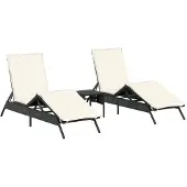 Syfax Sonnenliegen 2 Stk. mit Tisch Schwarz Poly Rattan