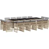 Syfax 15-tlg. Garten-Essgruppe mit Kissen Beigemischung Poly Rattan