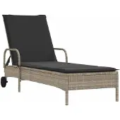 Syfax Sonnenliege mit Rollen und Auflage Hellgrau Poly Rattan
