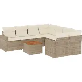 Syfax 9-tlg. Garten-Sofagarnitur mit Kissen Beige Poly Rattan