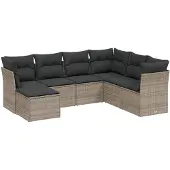 Syfax 7-tlg. Garten-Sofagarnitur mit Kissen Grau Poly Rattan