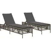 vidaXL Sonnenliegen mit Auflagen 2 Stk. Grau Poly Rattan
