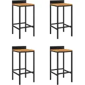 Syfax Barhocker 4 Stk. Schwarz Poly Rattan und Massivholz Akazie