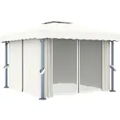 Syfax Pavillon mit Vorhang 3x3 m Cremeweiß Aluminium