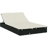 Syfax Sonnenliege für 2 Personen mit Auflage Schwarz Poly Rattan