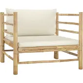 The Living Store Gartensofa mit Kissen Cremeweiß Bambus