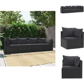 vidaXL 4-tlg. Garten-Sofagarnitur mit Auflagen Poly Rattan Schwarz - Gartensofaelemente