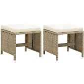 The Living Store Gartenhocker 2 Stk. mit Sitzkissen Poly Rattan Beige