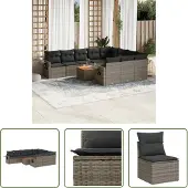 The Living Store 11-tlg. Garten-Sofagarnitur mit Kissen Schwarz Poly Rattan