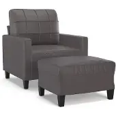 Syfax Sessel mit Hocker Grau 60 cm Kunstleder