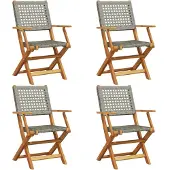 Syfax Gartenstühle 4 Stk. Klappbar Grau Poly Rattan & Massivholz
