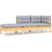 The Living Store 3-tlg. Garten-Lounge-Set mit Grauen Kissen Kiefer Massivholz