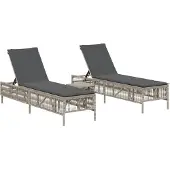 vidaXL Sonnenliegen 2 Stk. mit Tisch Hellgrau Poly Rattan