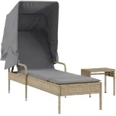 Syfax Sonnenliege mit Dach und Tisch Beige Poly Rattan