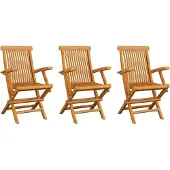 Syfax Gartenstühle mit Cremeweißen Kissen 3 Stk. Massivholz Teak