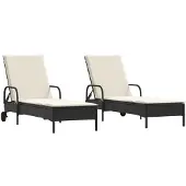 Syfax Sonnenliegen mit Auflagen 2 Stk. Schwarz Poly Rattan