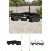 The Living Store 12-tlg. Garten-Sofagarnitur mit Kissen Schwarz Poly Rattan