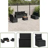 The Living Store 8-tlg. Garten-Sofagarnitur mit Kissen Schwarz Poly Rattan