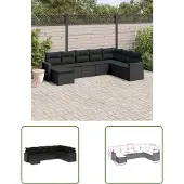 The Living Store 8-tlg. Garten-Sofagarnitur mit Kissen Schwarz Poly Rattan
