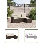 The Living Store 4-tlg. Garten-Sofagarnitur mit Kissen Braun Poly Rattan